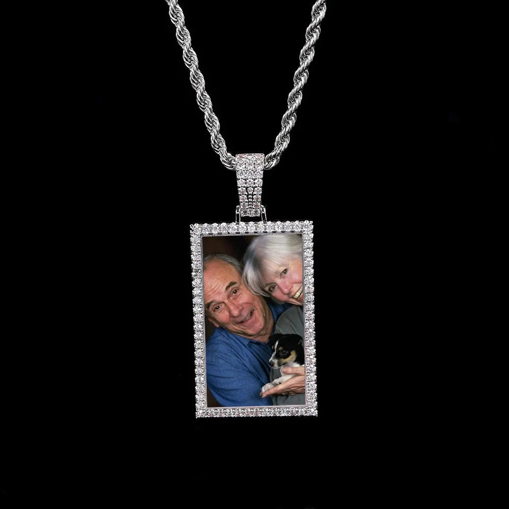 Iced Out Photo Pendant Necklace Rectangle