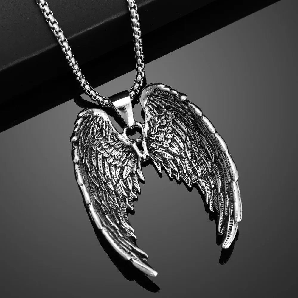 New Style Dominating Fashion Pendant Necklace Titanium Steel Angel Wings Pendant Men's Necklace Jewelry Wholesale