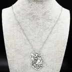 Cat Silver Statement Pendant Necklace — Stainless Steel