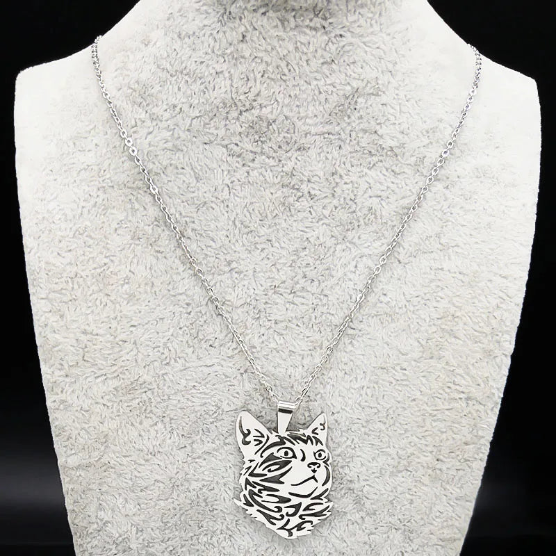 Cat Silver Statement Pendant Necklace — Stainless Steel