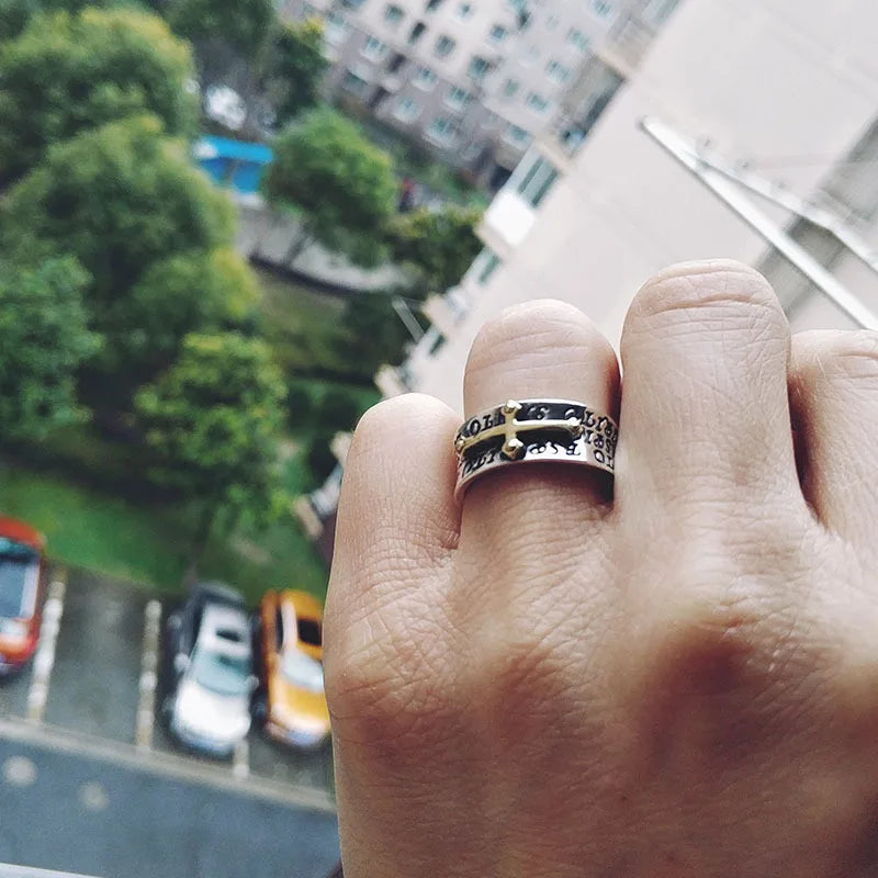 Retro Cross Graffiti Ring For Men Women Punk Gothic Adjustable Ring Rock Hiphop Unisex Jewelry Accessories Man Gift