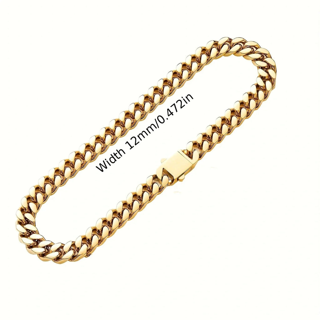 316 Stainless Steel Plated 18k Gold Fashion 8.10.12mm Encrypted Cuban Chain Miami Rap Hip Hop Men's Bracelet Accessory