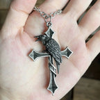 Gothic Crow Cross 925 Silver Pendant Necklace