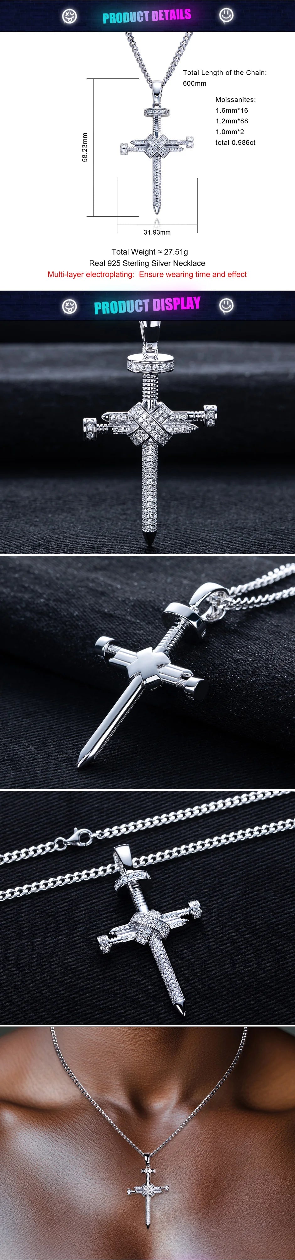 Iced Out Cross Pendant — 925 Silver