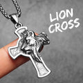 Lion King Cross Pendant Necklace — Stainless Steel