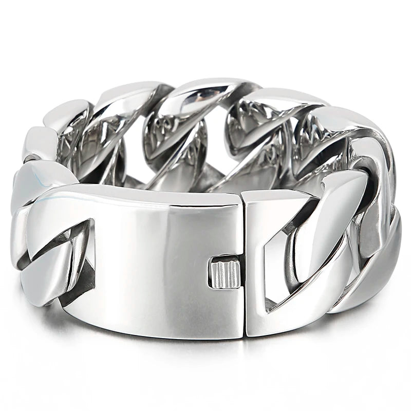 Heavy Metal Powerful 31MM Wide Thick Curb Chain Man Bracelet Men Massive Stainless Steel Men's On Hand Jewelry