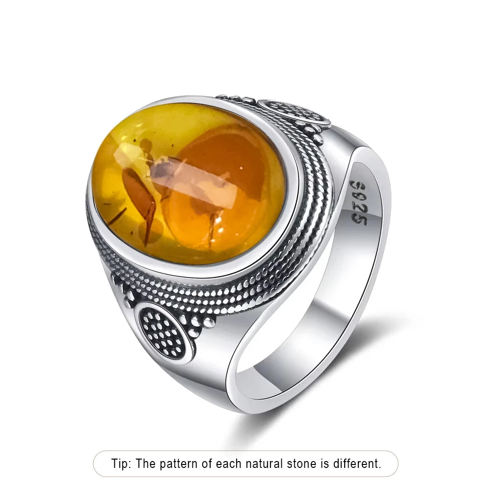 Vintage 925 Sterling Silver Ring Natural Moonstone Ring 10*14mm Oval Large Stone Retro Fine Jewelry Gift For Men