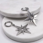 Silver Starlight Flame Dangle Earrings — Stainless Steel