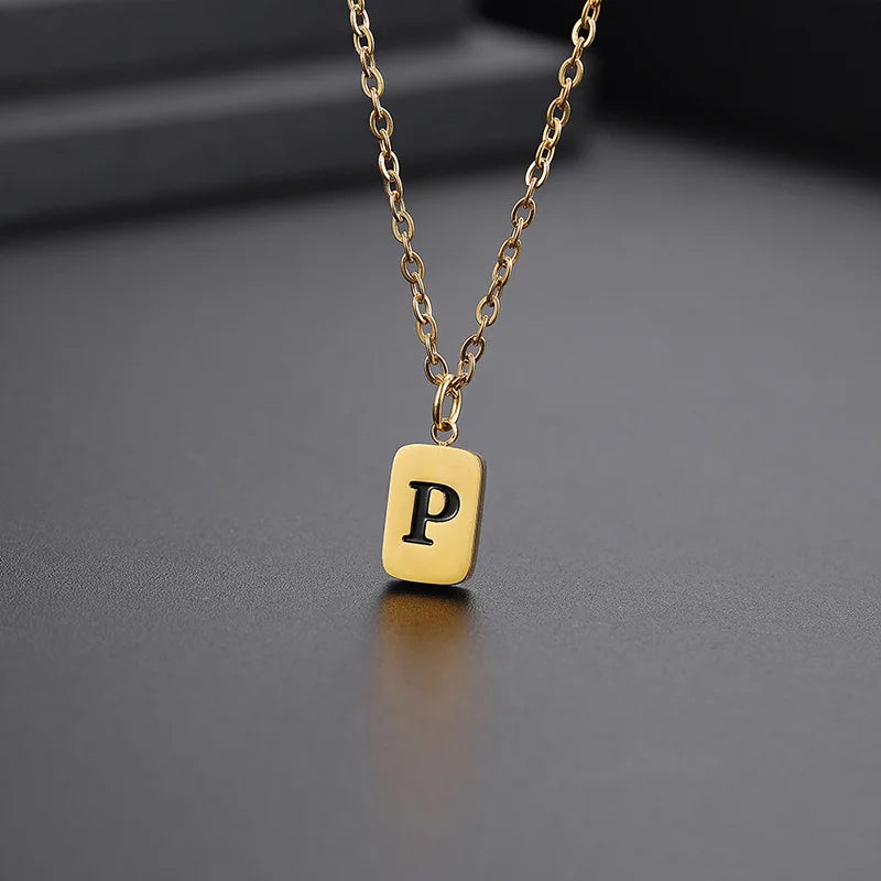Letter Pendant Square Chain — Gold