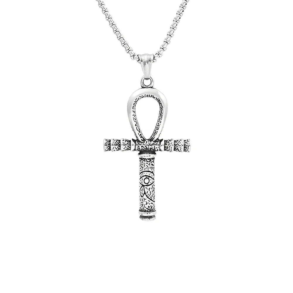 Cross Anubis Steel Pendant Vintage Egyptian Eye