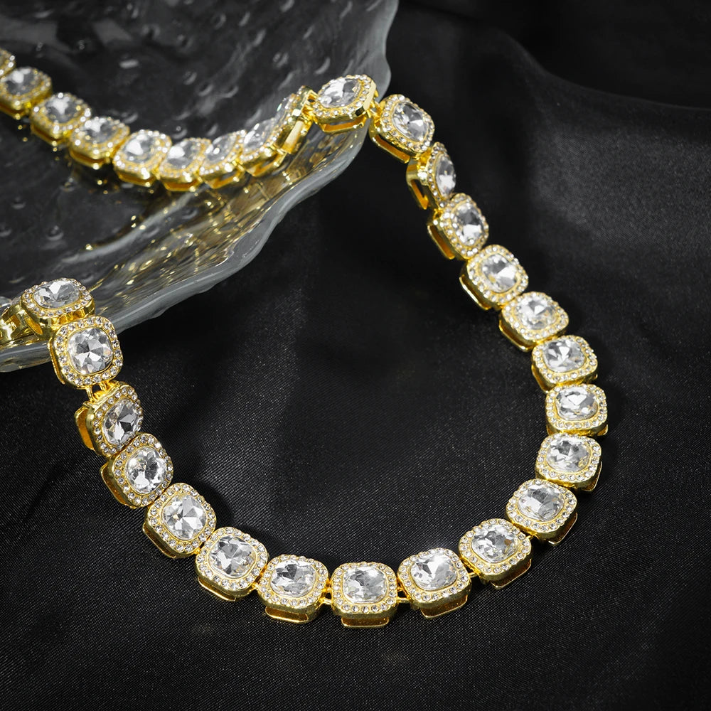 Iced Out Cuban Tennis Chain Necklace 13mm — Two-Tone Square CZ