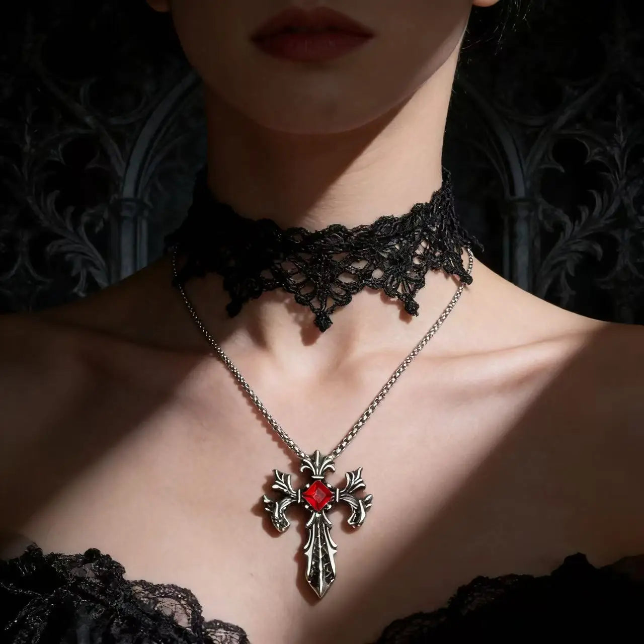 Stone Cross Pendant Necklace