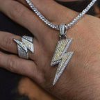 Iced Out Lightning Bolt Ring Cubic Zirconia — Two-Tone