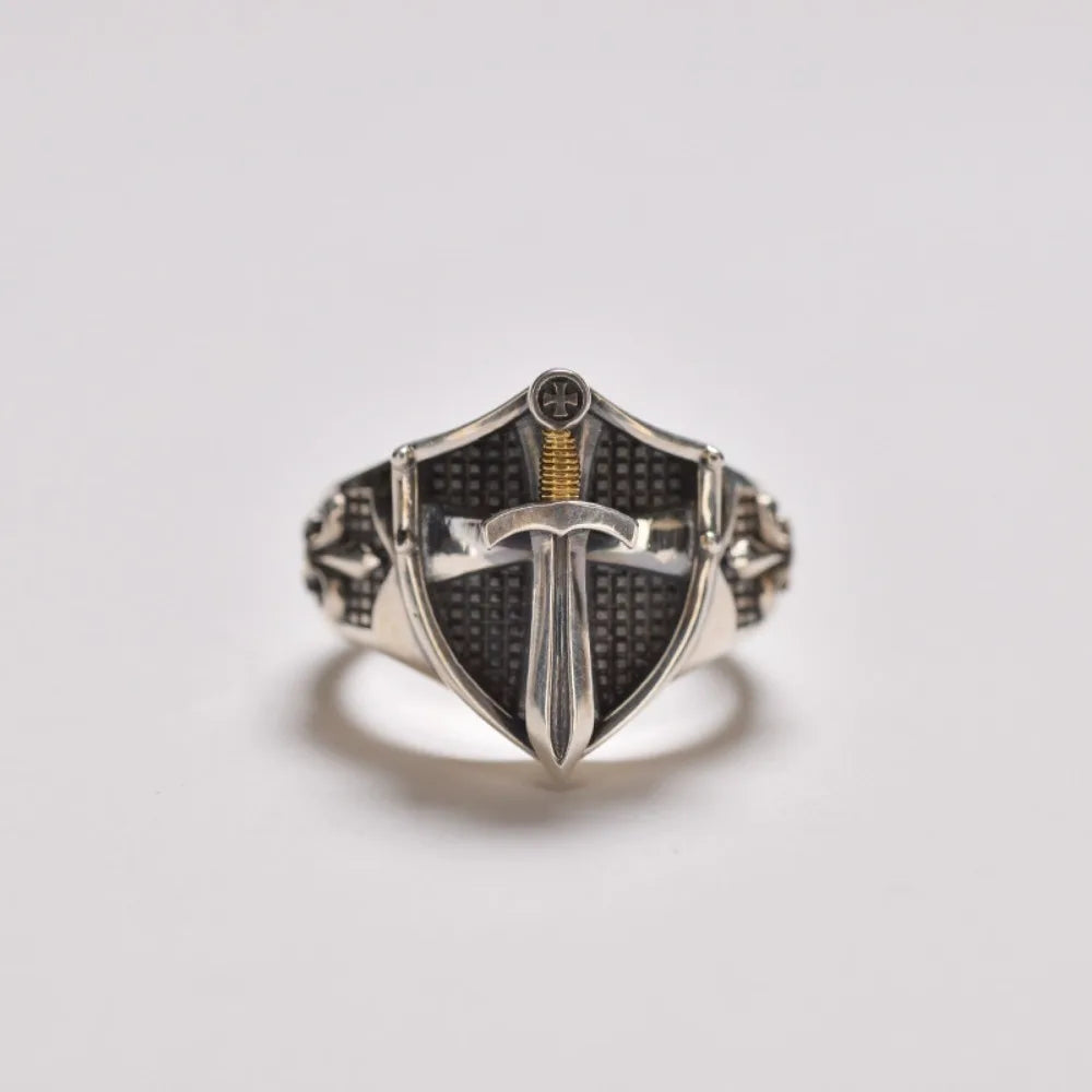 Medieval Templar Shield Open Ring — Zinc Alloy