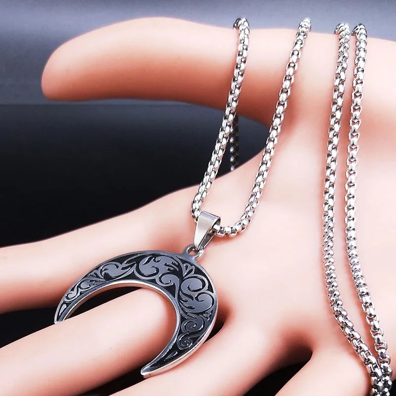 2024 Fashion Flower of Life Moon Stainless Steel Necklace for Women Silver Color Necklaces Pendants Jewelry colgantes