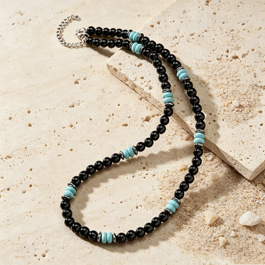 New Natural Black Stone Men Necklace Matte Lava Obsidian Beads Healing Meditation 45cm Collar Jewelry Charm Homme Neck