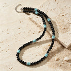 New Natural Black Stone Men Necklace Matte Lava Obsidian Beads Healing Meditation 45cm Collar Jewelry Charm Homme Neck