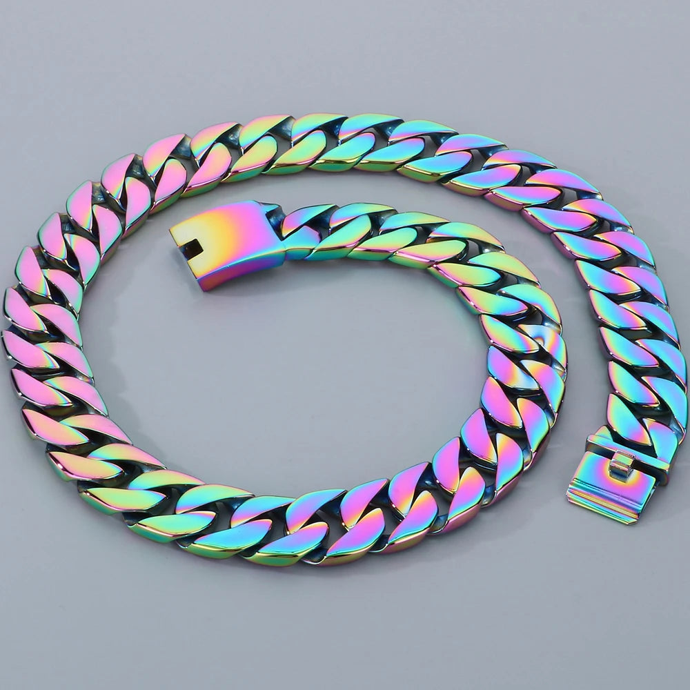 Men's 72CM Long 24MM Wide Curb Cuban Link Chain Necklaces Heavy Stainless Steel On Neck Chains for Man Party Jewelry