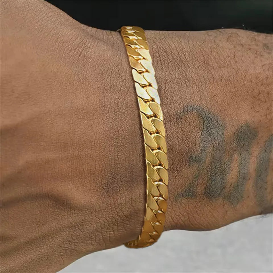 Gold Cuban Flat Chain Bracelet — Stainless Steel