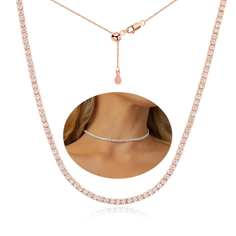 Certified Full Moissanite Riviera Tennis Necklace with Waterdrop Diamond Pendant for Women 925 Sterling Silver