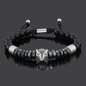 Luxury Black Natural Stone Beads Skull Crown Leopard Head Charms Man Bracelet For Women Hand Jewelry Gift
