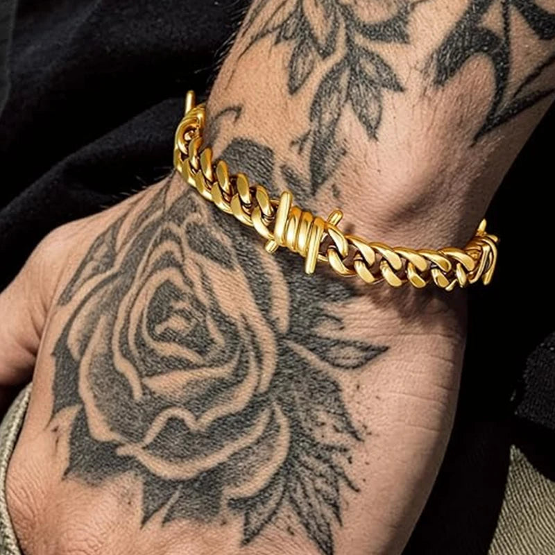 Barbed Wire Cuban Link Stainless Steel Thorn Bracelet Adjustable Punk Emo Style Chain Bracelets For Men Women Fashion