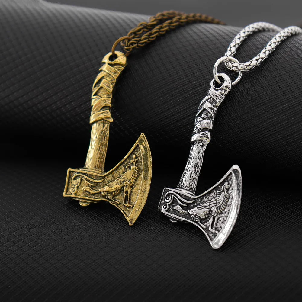 Fashion Wolf Totem Axe Necklace Wolf Head Amulet Pendant Hip Hop Punk Necklaces for Men Gothic Jewelry Party Personality Gift