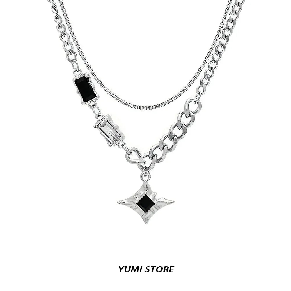 Hip Hop Zircon Cross Pendant Necklace For Man Woman Luxury Titanium Steel Non-Fading Clavicle Sweater Chain Couple Jewelry