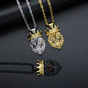 Gold Lion Crown Pendant Necklace — 316L Stainless Steel