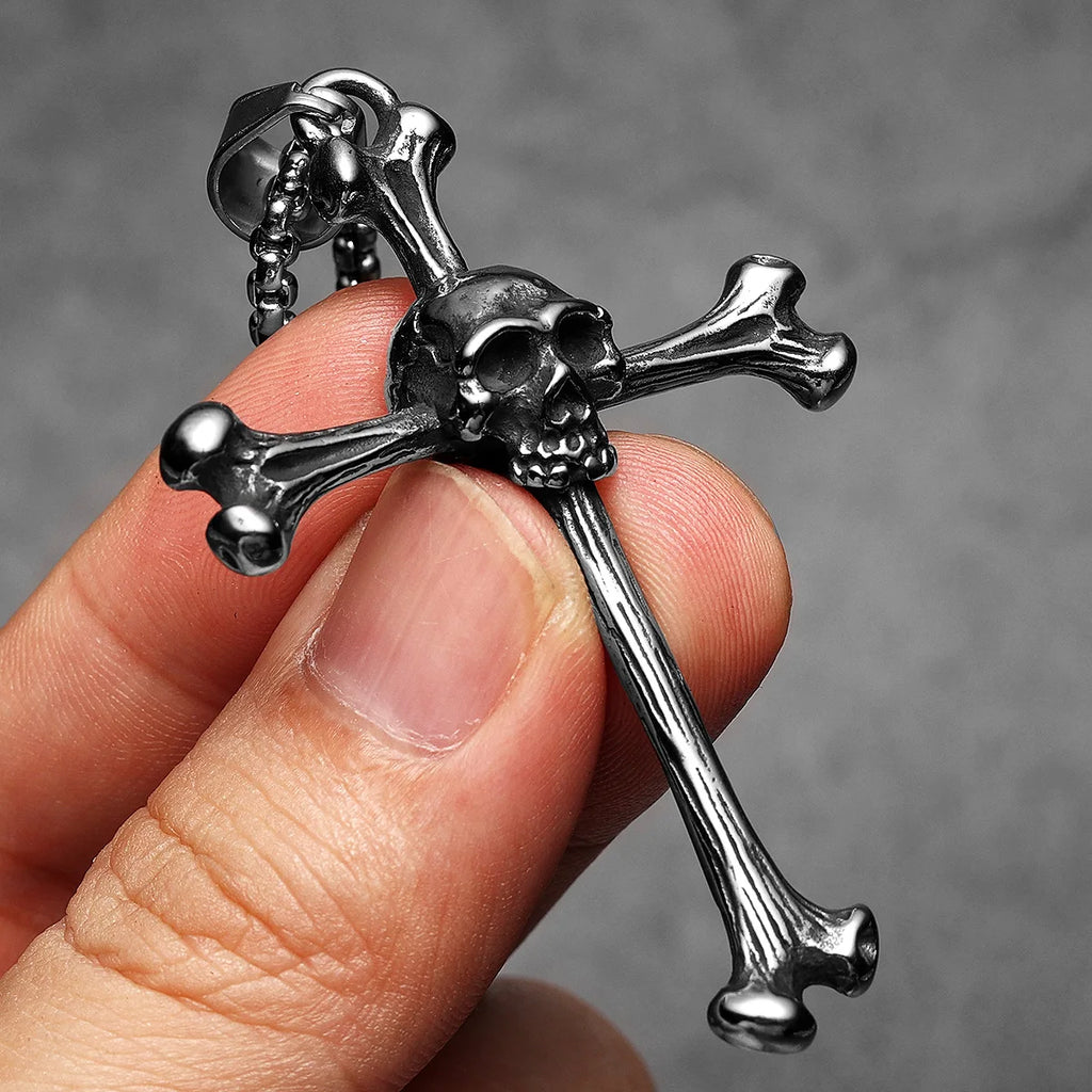 Skull Cross Stainless Steel Pendant Necklace