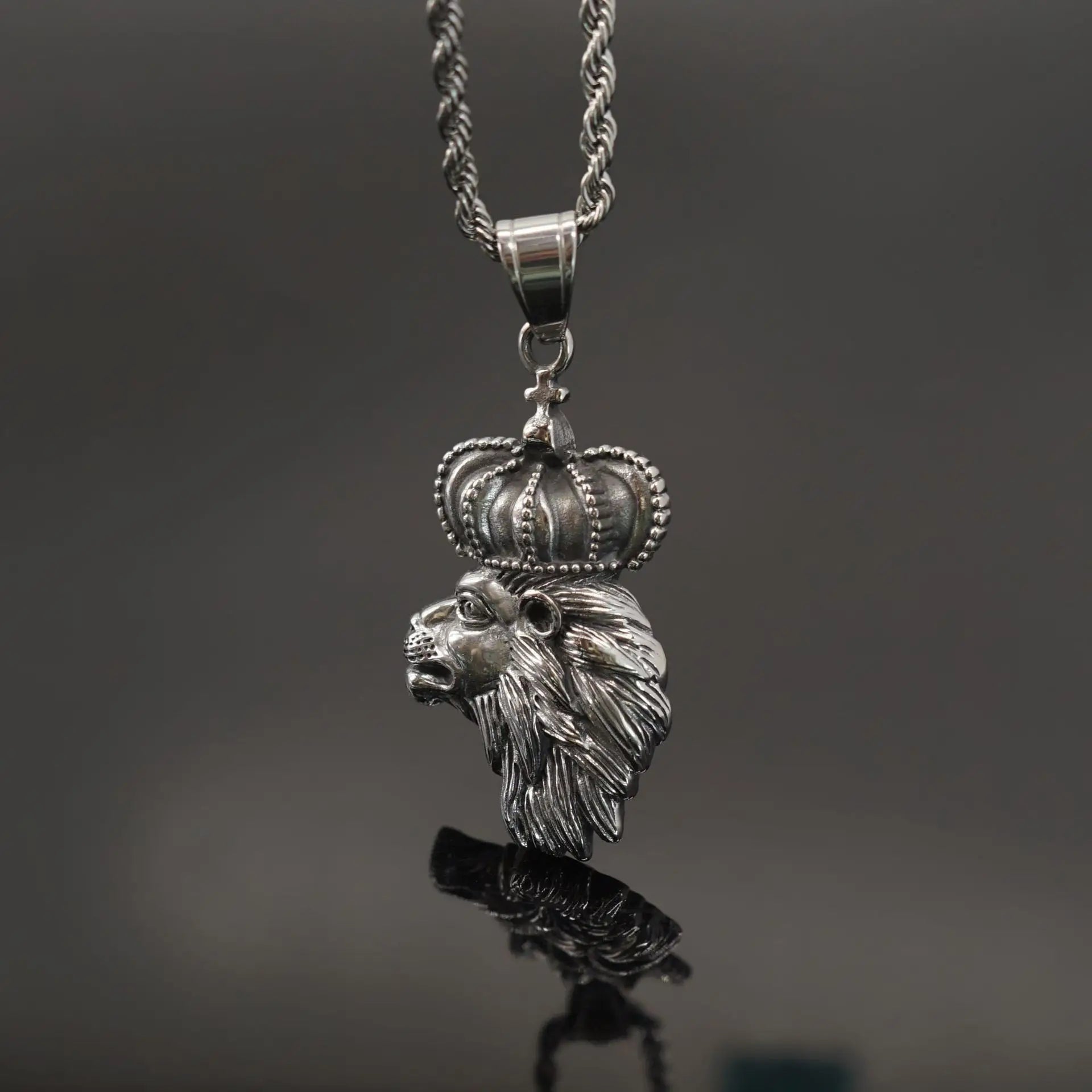 Crown Lion Steel Pendant European American Retro