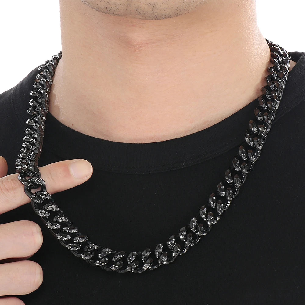 60CM Long 13MM Wide Choker Necklace Man Men's Solid Stainless Steel Curb Cuban Link Chain Necklaces for Men Male