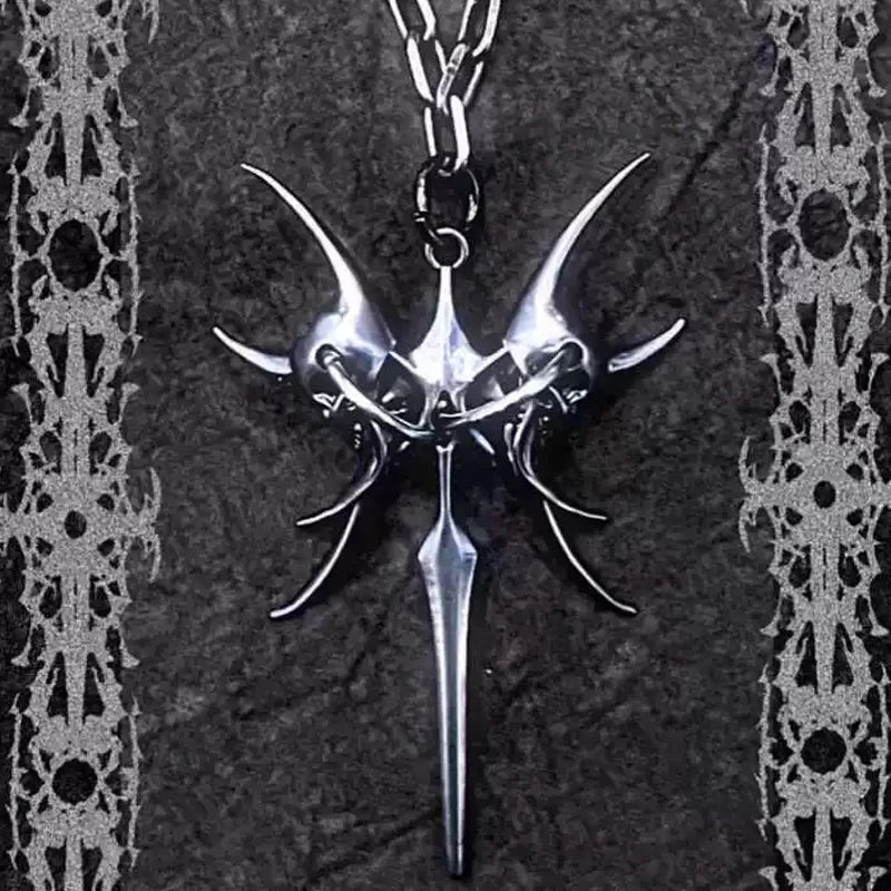 Goth Jewelry Chain Skull Pendant Necklaces for Women Punk 90s Aesthetic Accessories Thorns Spike Necklace Grunge Rock