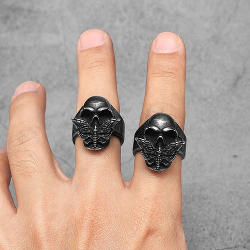 Butterfly Skull Ring Black — Stainless Steel