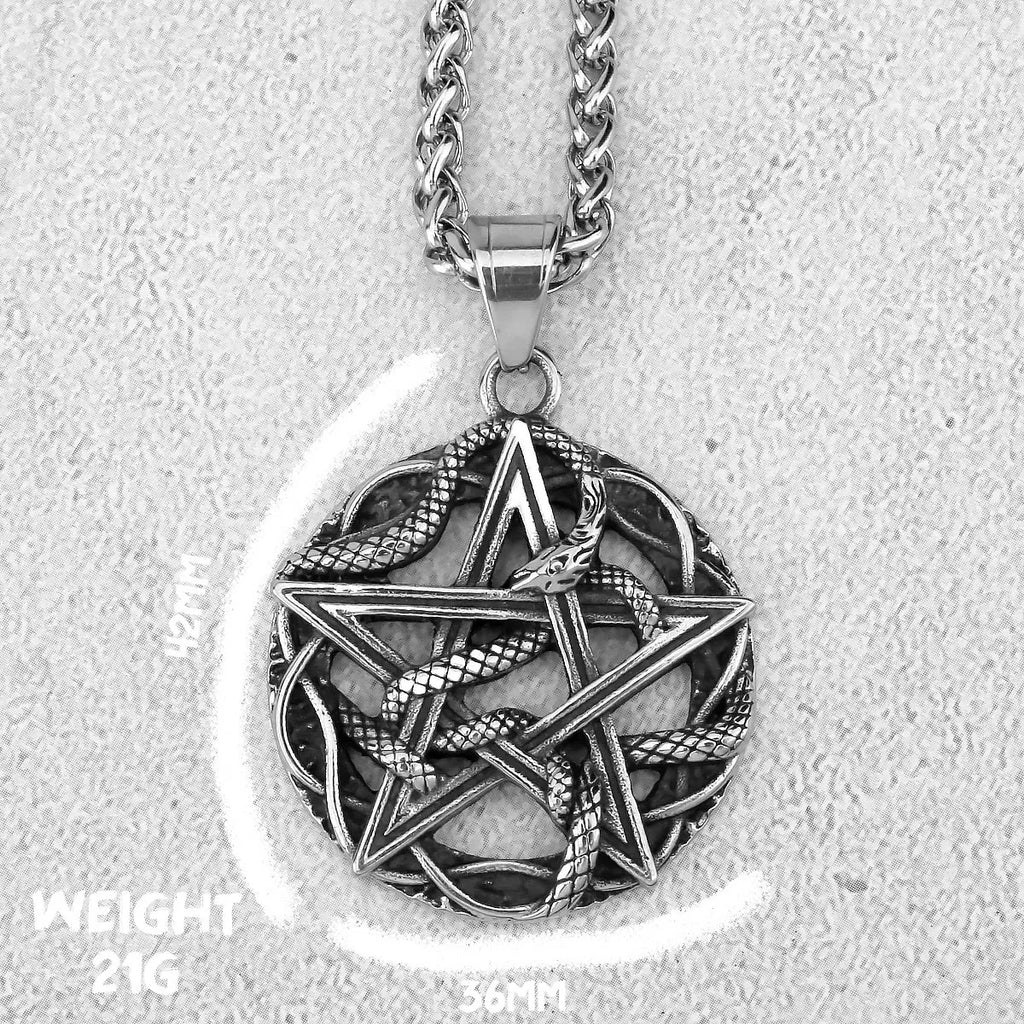 Snake Pentagram Pendant Necklace — Stainless Steel