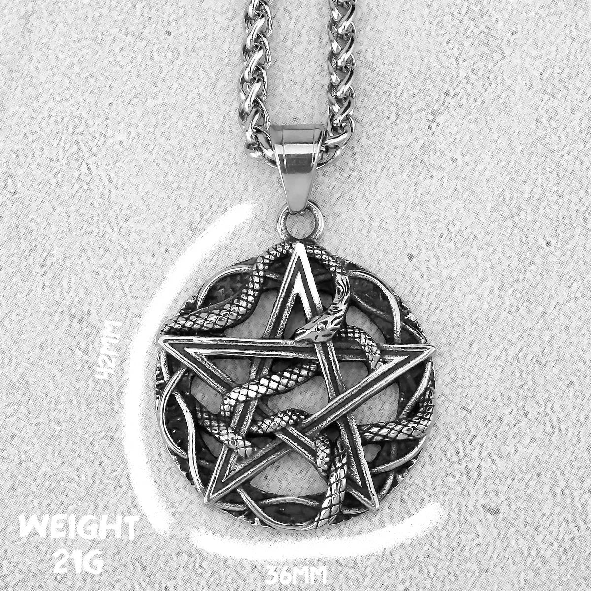 Snake Pentagram Pendant Necklace — Stainless Steel