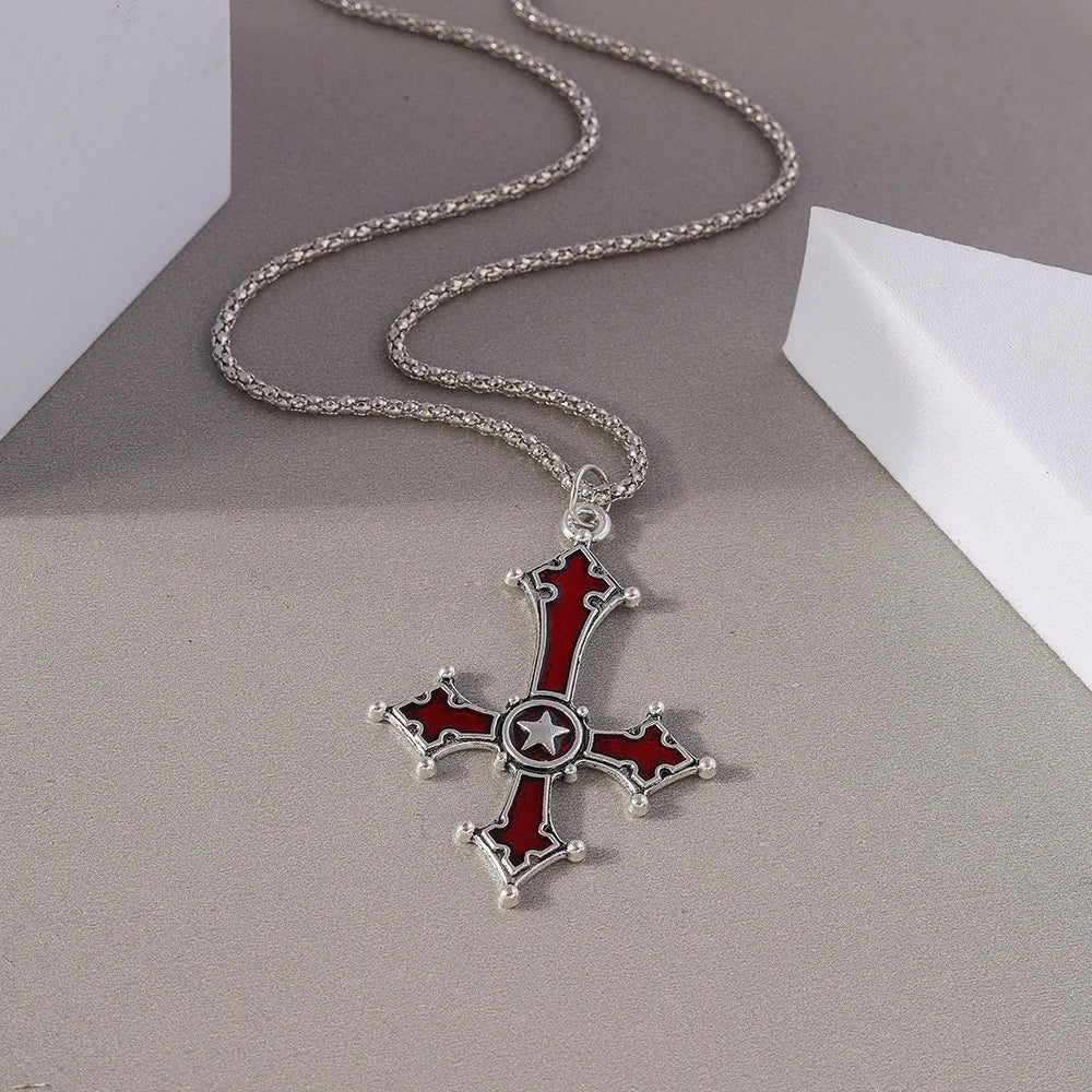 Gothic Skull Love Heart Necklace for Women Men Religious Crucifix Necklaces Punk Jewelry Gifts