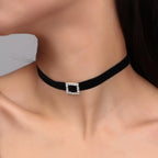 Aihua Gothic Crystsal Cross Pendant Black Velvet Necklace for Women Elegant Pearl Heart Choker Necklace Statement Jewelry