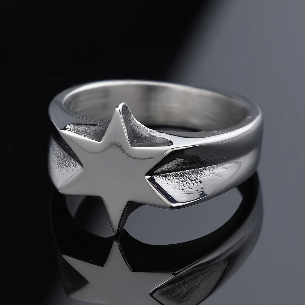 Simple Six-Point Star Band Ring — Stainless Steel