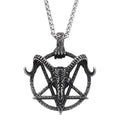 Gothic Punk Demon Sheep Skull Pendant Stainless Steel Pentagram Necklace For Men Women Unique Amulet Jewelry Gift