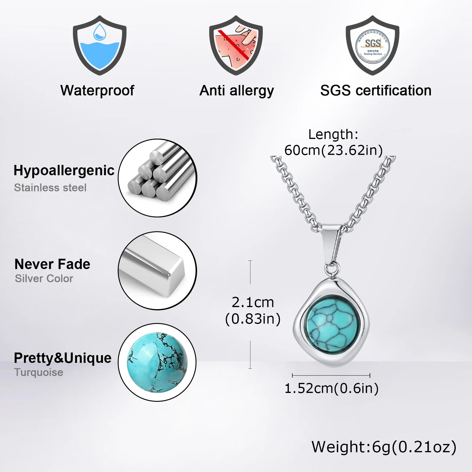 Classic Fashion Round Natural Agate Tiger Eye Stone Necklace for Men, Stainless Steel Irregular Pendant Necklace, Punk Jewelry
