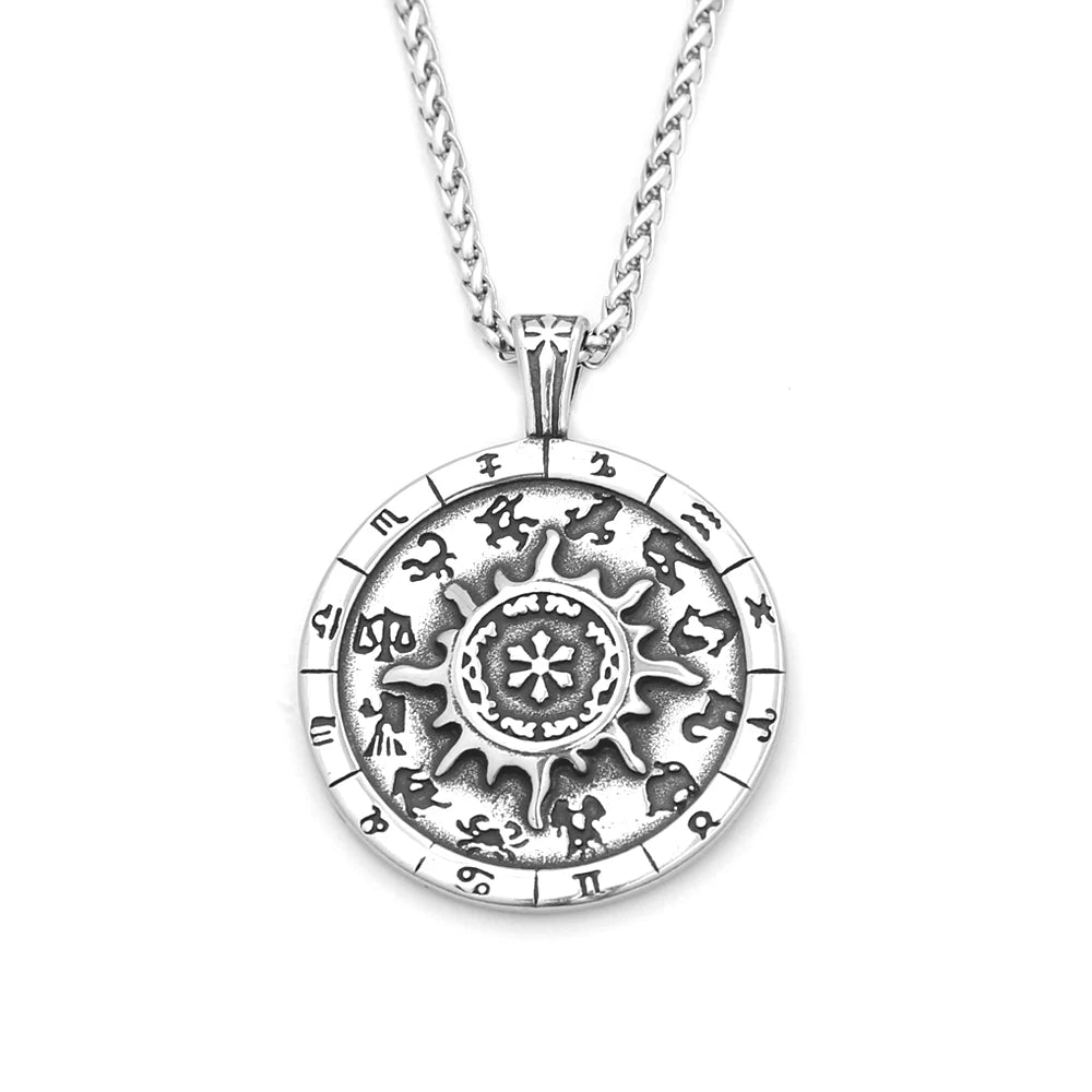 Zodiac Steel Pendant Vintage Constellation Round