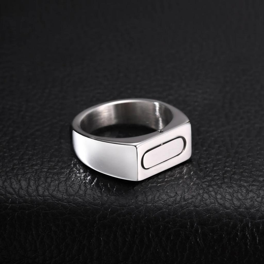 Rotatable Stainless Steel Spinner Ring for Men, Geometric Square Fidget Band Silver Color Daily Wear Jewelry Gift Size