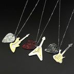 Rock Roll Electric Guitar Pick Necklace For Men Women Stainless Steel Music Lover Gift Hiphop Band Chain Rapper Jewelry