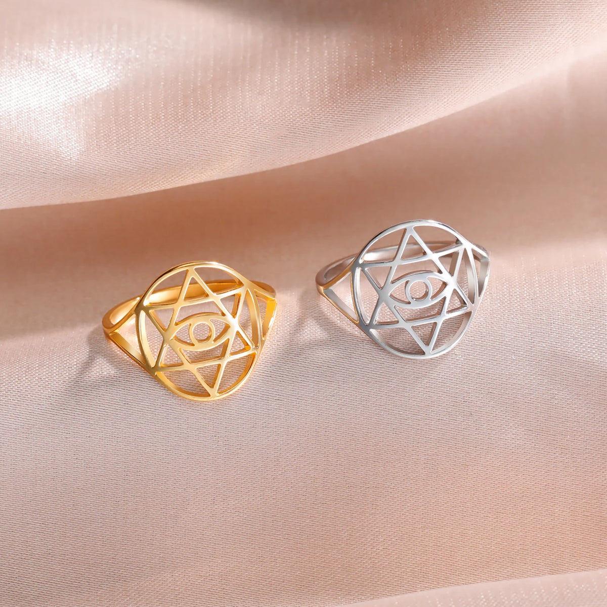 LIKGREAT Vintage Star of David Ring Evil Rings for Men Women Stainless Steel Punk Jewelry Jewish Star Protection Amulet