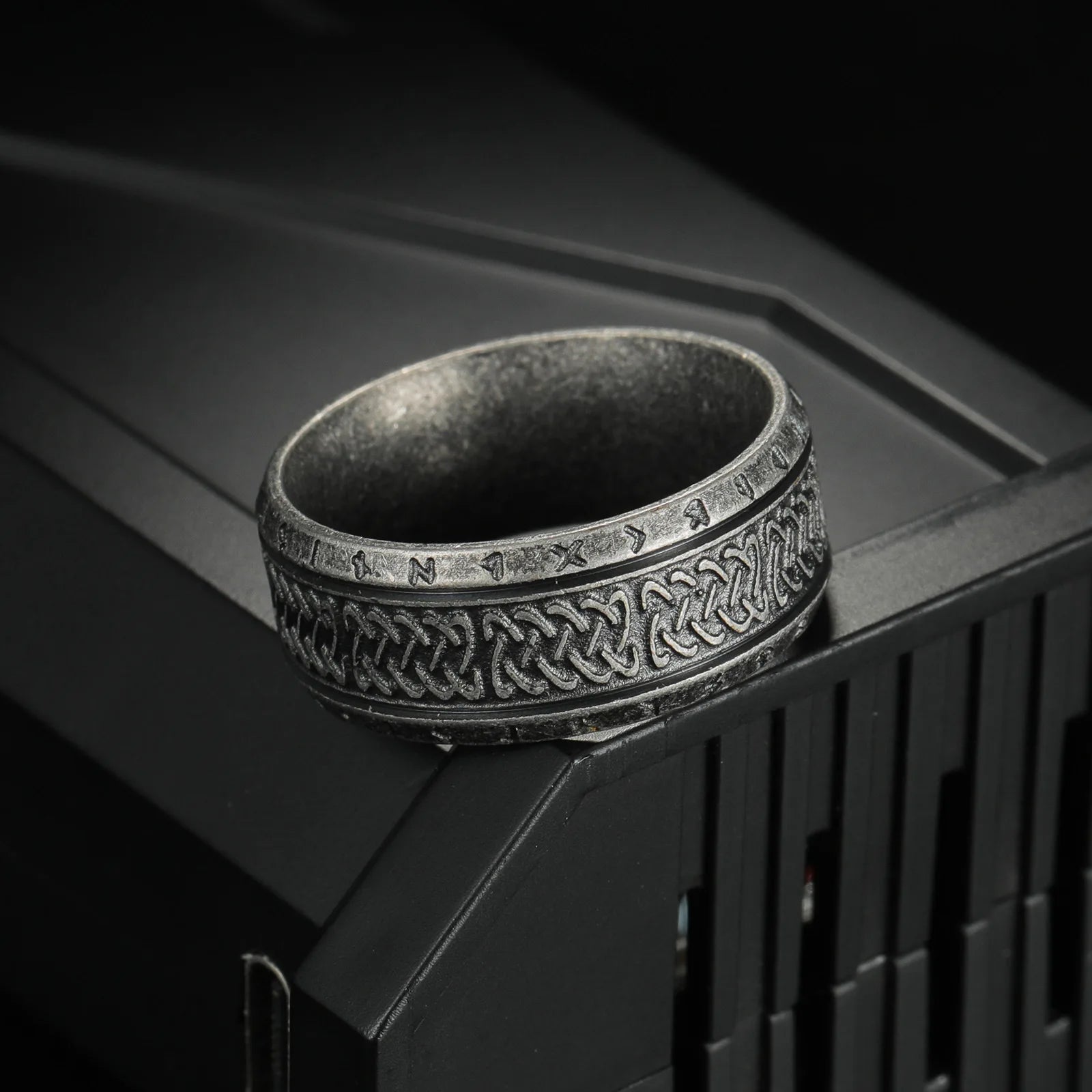 Antique Rune Pattern Engraved Stainless Steel Ring for Men Viking Punk Gothic Edgy Jewelry Mystic Biker Accessories