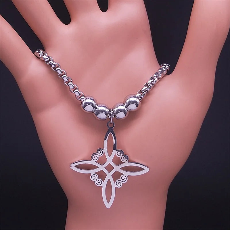 Wicca Celtic Knot Stainless Steel Bracelet Women/Men Silver Color Witch Geometric Irish Knots Bracelets Jewelry