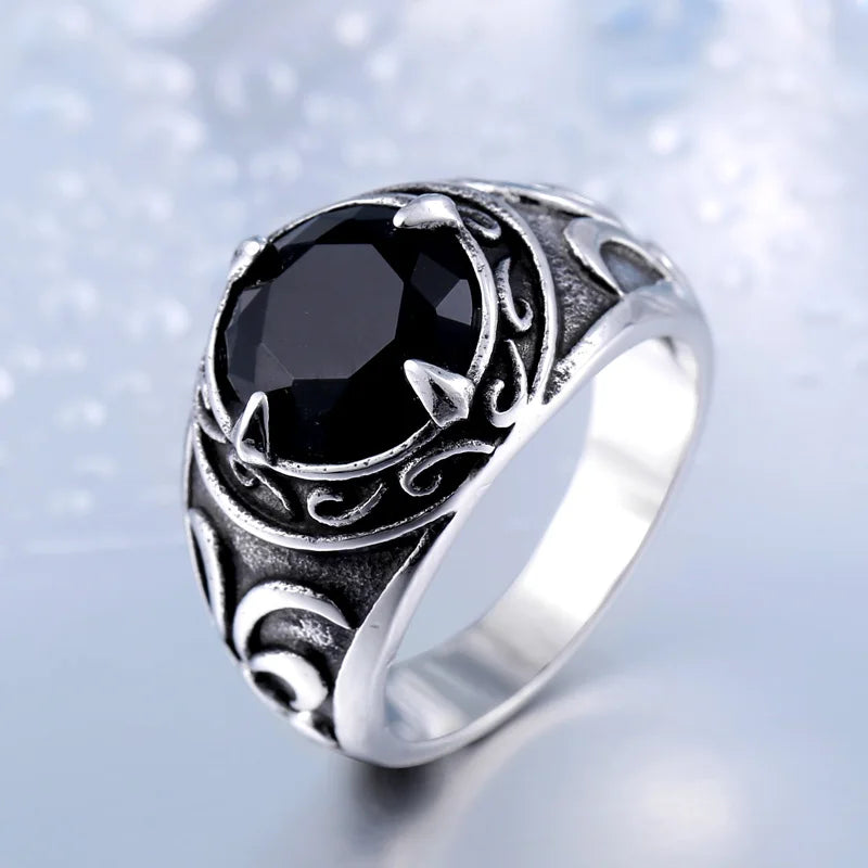 BEIER  NEW Cool Blue/Red/Black Zircon Northern Europe Viking Stainless Steel Ring Vintage Retro geometry Jewelry For Man BR8-269