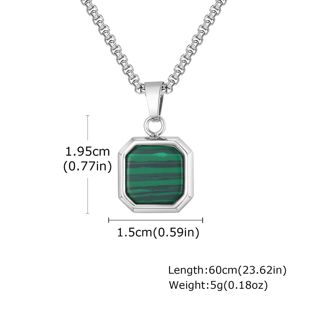 Fashion High Quality Natural Stone Square Pendant Stainless Steel Long Chain Necklace Trendy Simple Popular Jewelry for Men Gift