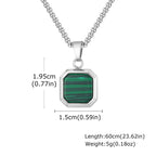 Fashion High Quality Natural Stone Square Pendant Stainless Steel Long Chain Necklace Trendy Simple Popular Jewelry for Men Gift